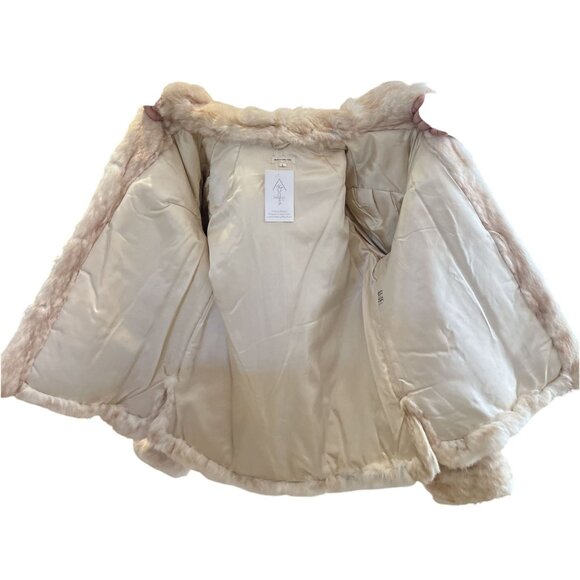 Vintage 1980s White Rabbit Fur Coat Car Length Puff Sleeve Stand-Up Collar M - Picture 6 of 11